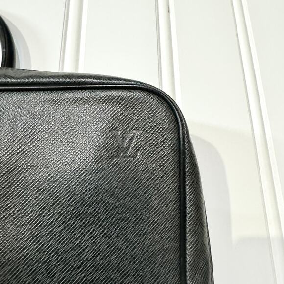 LOUIS VUITTON Authentic Men's Business Bag Briefcase Leather Black Round Zipper - Picture 2 of 8